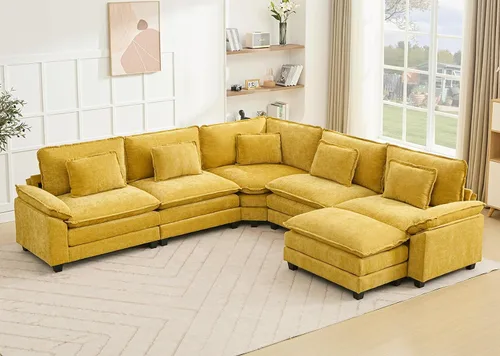 Miniatura 28 de Juego de sofá seccional modular de gran tamaño, sofá de nube convertible de asiento profundo, sofá esquinero grande en forma de L con cojines Beige