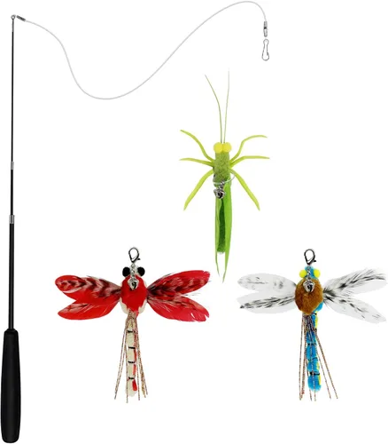 Miniatura 7 de TTcat Juguetes de varita de plumas para gatos, juguete retráctil con 4 recambios de plumas, juguete interactivo para gatos de interior para jugar a