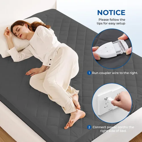 Miniatura 5 de Protector de Colchón Calefactable Tamaño Individual Acolchado Calentador de Cama Eléctrico de Lujo Comodidad Calor Protector de Colchón Controlador