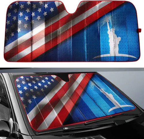 Parasol Big Ant para parabrisas de auto, diseño de Estatua de la Libertad y bandera estadounidense, mantiene tu vehículo fresco, protege tu auto del