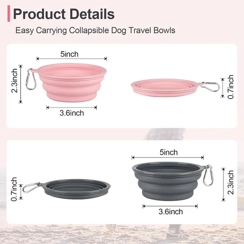 Miniatura 2 de Kytely Cuencos plegables para perros para viajes, paquete de 2 cuencos de agua portátiles para perros, cuenco plegable para comida para mascotas