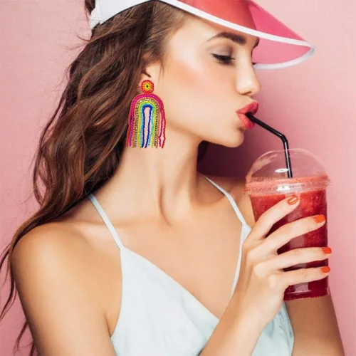 Miniatura 2 de Aretes colgantes con cuentas de arcoíris y borlas, regalo para mujer