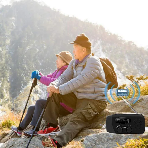 Miniatura 9 de Radio meteorológica de emergencia NOAA de 2000 mAh, manivela portátil con energía solar, radio AM/FM, cargador de teléfono recargable con linterna