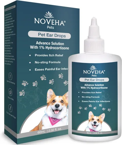 NOVEHA Gotas para los oídos para mascotas con hidrocortisona al 1% | Limpiador de oídos para perros y gatos para la acumulación de cerumen, fórmula