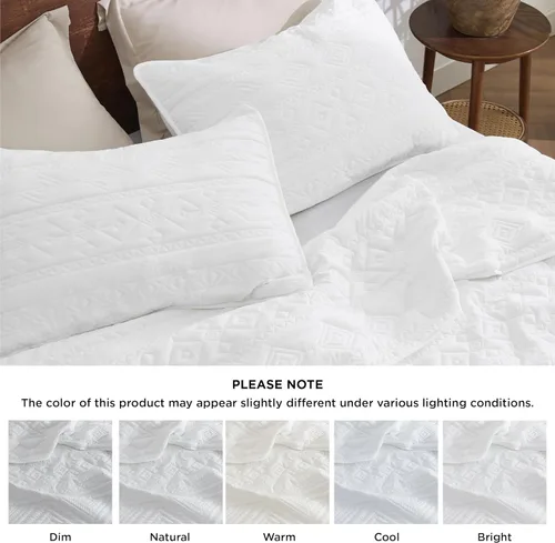 Miniatura 8 de Bedsure Boho Edredón Tamaño King - Colcha Ligera Tamaño King con Patrón Geométrico Cosido, Conjunto de Ropa de Cama Blanda de Estilo Granja Blanca