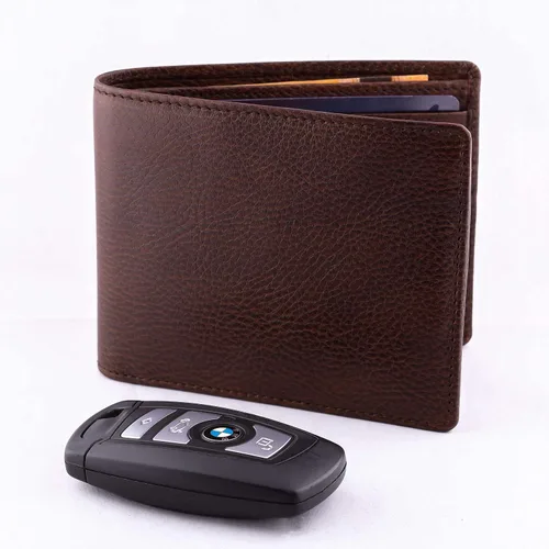 Miniatura 3 de DiLoro Billetera de cuero delgada para hombre con bolsillo y tecnología de bloqueo RFID Géminis Brown Cartera RFID plegable