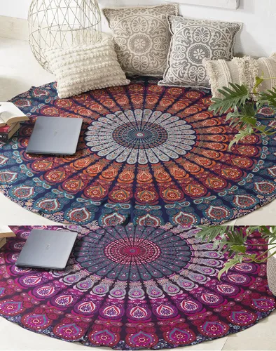 Miniatura 15 de Popular Handicrafts Juego de 2 tapices redondos para colgar en la pared, diseño de mandala hippie degradado, bohemio, hippy intrincado, mantel Morado