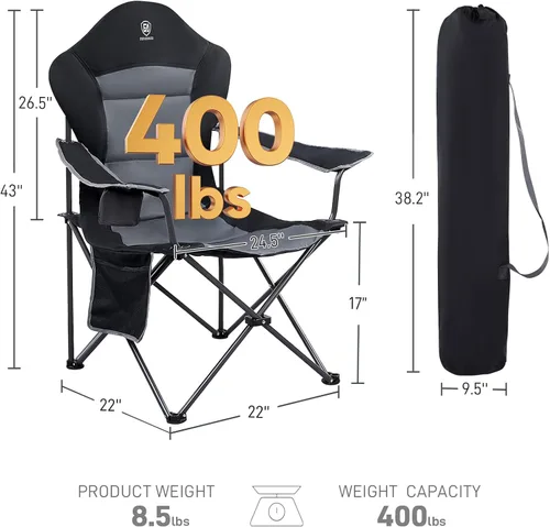 Miniatura 3 de EVER ADVANCED Silla plegable de camping con respaldo alto acolchado, paquete de 2 sillas de césped portátiles de gran tamaño, ligeras, resistentes