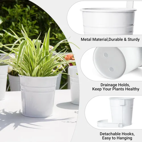Miniatura 3 de Dahey 10 macetas colgantes de metal y hierro para barandilla, balcón, jardín, decoración del hogar, soportes para flores con ganchos desmontables