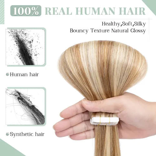 Miniatura 4 de Extensiones de cabello humano con cinta adhesiva invisible, sin costuras, doble cara, extensiones de cabello humano recto natural de Remy