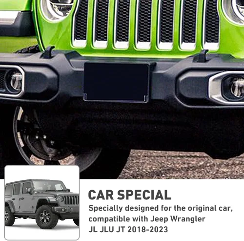 Miniatura 3 de Soporte de matrícula frontal Portamatrícula compatible con Jeep Wrangler JL JLU JT 2018-2024