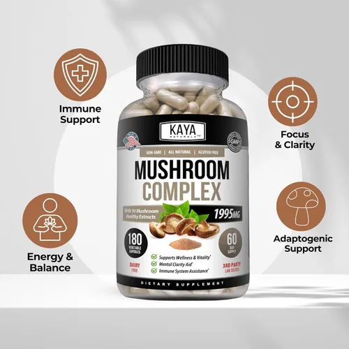 Miniatura 4 de Kaya Naturals Complejo de hongos premium potente - Suplemento de hongos - Cápsulas complejas de hongos 1995 mg por porción - Ayuda a la claridad
