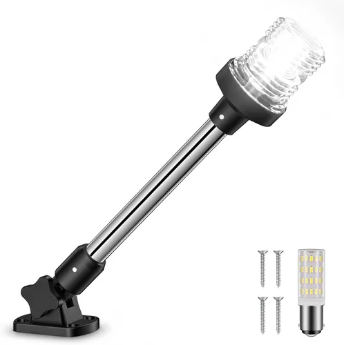 Miniatura 11 de Obcursco Luces de popa de barco, IP67 impermeable, plegable, luz LED blanca de anclaje para lanchas marinas, pontones, pesca, lubinas y Jon