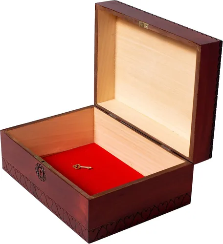 Miniatura 2 de Artisan Owl Maletero grande hecho a mano polaco de 10 pulgadas con diseño de corazón con cerradura y llave para recuerdos, cartas de amor, joyas