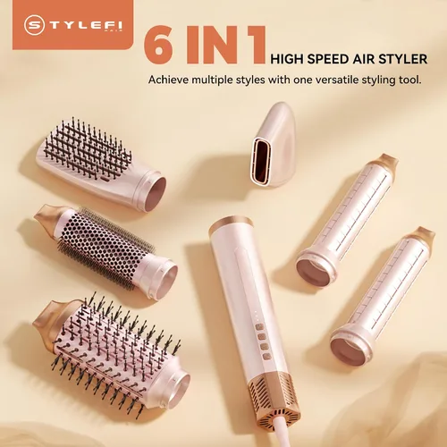 Miniatura 2 de Juego de cepillos de secado de pelo de alta velocidad 6 en 1, motor sin escobillas de 110,000 RPM para secado rápido, moldeador de aire de iones Rosa