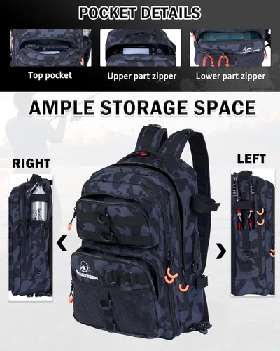 Miniatura 3 de Fishing Backpack with Rod Holders,900D Oxford Water-Resistant Fishing Gear,42L Large Storage Tackle Bag for Men
