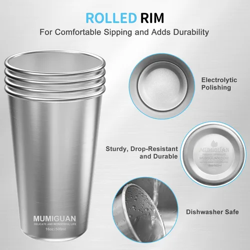 Miniatura 2 de Tazas de Pinta de Acero Inoxidable de 16 oz 16oz/500ml (4 Unidades), Vaso de Agua de Acero Inoxidable, Tazas de Pinta de Acero Inoxidable