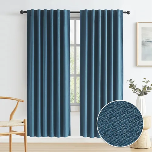 Miniatura 31 de Paneles de cortinas de ventana 100% opacas, con trabillas traseras, bolsillo para barra, gancho, cinturón, aspecto plisado, cortinas para sistema