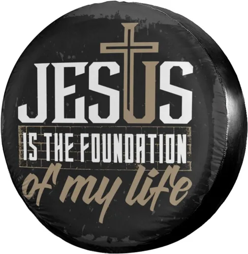 Miniatura 14 de Funda de neumático de repuesto con versículo bíblico cristiano religioso con palabras de Jesús con cruz, a prueba de polvo, para remolque, RV, SUV