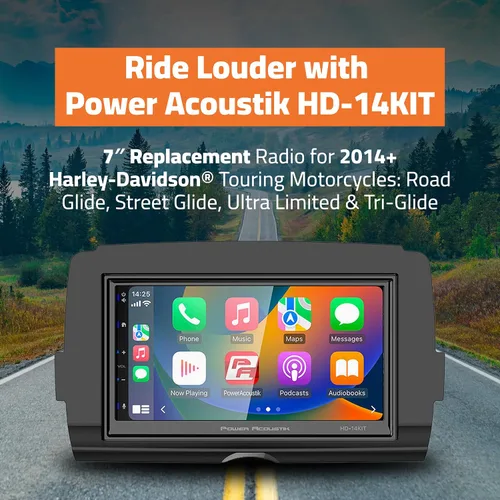 Miniatura 2 de Power Acoustik HD-14KIT Unidad de cabeza de motocicleta de repuesto de 7 pulgadas para motocicletas Harley-Davidson Touring 2014+, pantalla táctil