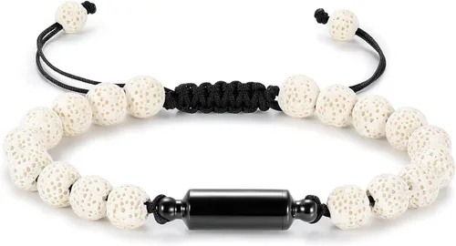 Miniatura 8 de Oinsi Pulseras casuales de piedra de lava para hombre con cuentas de cremación para cenizas tubo hueco joyería conmemorativa longitud ajustable