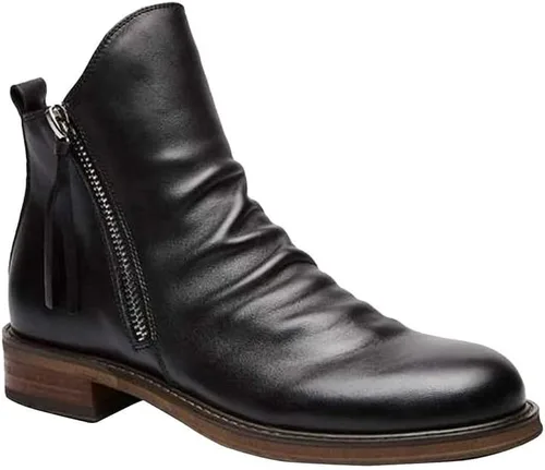XBTEVUDAK Chelsea Botas altas de cuero vintage punta redonda planas cortas botas de senderismo botas de trabajo botas vaqueras botas occidentales