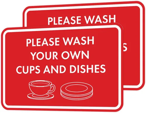 Miniatura 69 de Letrero clásico enmarcado con texto en inglés «Please Wash Your Own Cups and Dishes» (oro cepillado), pequeño