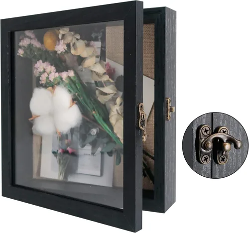 Miniatura 25 de GraduatePro Marco tipo shadow box: caja expositora de 5x12 con parte trasera de lino, puerta de vidrio real con bisagra, marco para fotos, ramo