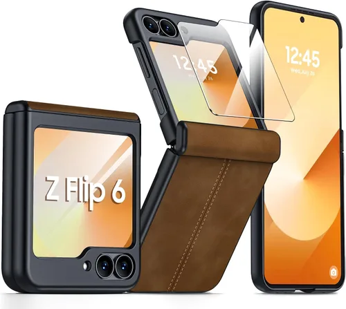 Miniatura 12 de para Samsung Galaxy Z Flip 7 Funda con protección de bisagras y protector de pantalla incorporado, funda de cuero mate de policarbonato ultradelgada