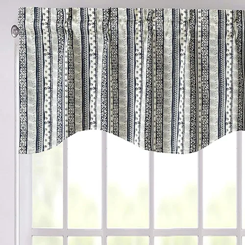 DaDa Bedding - Cortina de ventana de mezclilla azul elegante, cenefa semitransparente, diseño floral botánico a rayas festoneadas, borde festoneado,