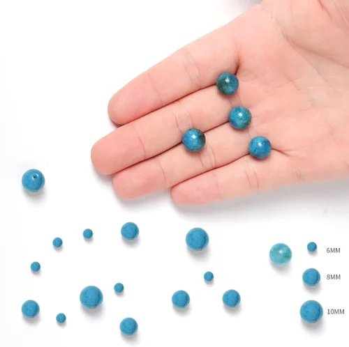 Miniatura 3 de 60 piezas de cuentas de piedra natural de 15⁄64 pulgadas (6 mm) con cuentas de apatita azul que es una piedra para sanación de la energía. Piedras