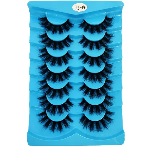 Miniatura 24 de 6 pares de pestañas postizas de ojo de gato, esponjosas pestañas de visón sintético 8D, pestañas dramáticas largas y gruesas (7 pares-BHZ01)