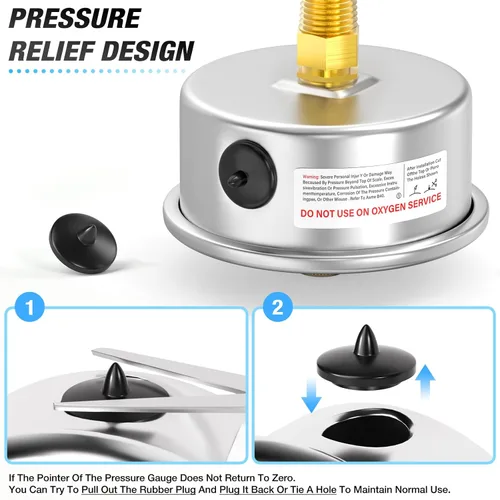 Miniatura 6 de MEANLIN MEASURE Manómetro de Presión de Acero Inoxidable 0~10 Psi 1/4" NPT Carátula de 2.5" con Puntero de Reinicio Relleno de Líquido WOG Agua