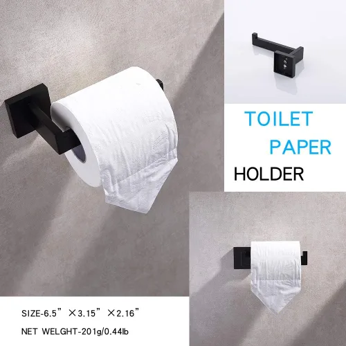 Miniatura 4 de TASTOS Juego de accesorios de baño de 3 piezas, color negro mate, montaje en pared, de acero inoxidable, soporte para papel higiénico, toallero