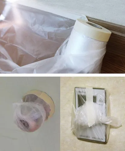 Miniatura 2 de Cinta adhesiva blanca para láminas de plástico, paquete de varios tamaños, paño de plástico para pintar, sin residuos, película adhesiva precintada