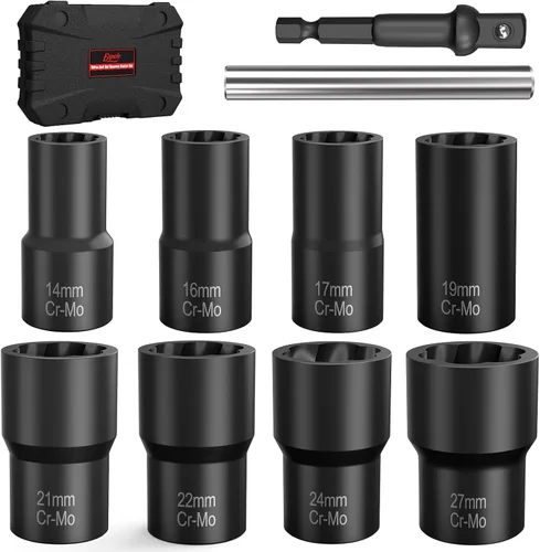Miniatura 12 de Eapele Juego de extractor de tornillos, enchufes giratorios para quitar tuercas peladas, se ajusta a unidad cuadrada de 3/8 pulgadas con estuche