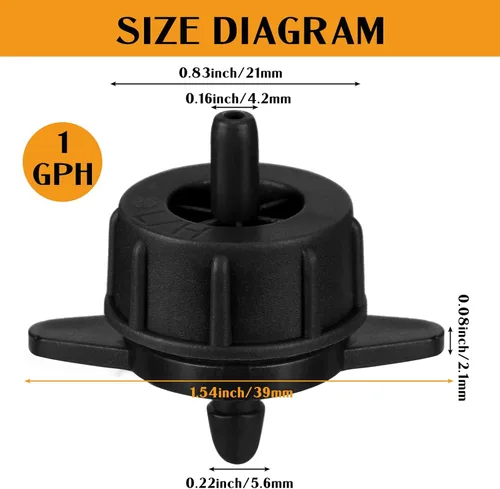 Miniatura 2 de Didaey 50 piezas de emisores de riego por goteo de 1 GPH, tubería de agua, tubo de riego de compensación de presión, sistema de emisores de goteo