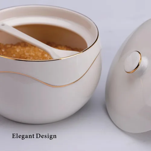 Miniatura 4 de KITCHENDAO Azucarero de porcelana con tapa y cuchara, sin polvo, recipiente de cerámica para encimera, cocina, café, lavavajillas, horno