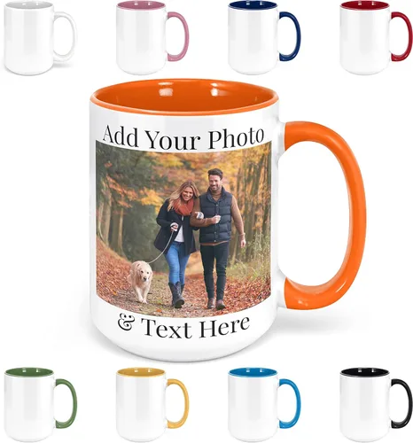 Taza de Café Personalizada - Personalizada con Foto y Texto, Taza de Cerámica Personalizable de 15oz Naranja - Divertido Regalo Personalizado