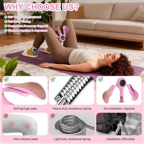 Miniatura 3 de Entrenador de muslos para mujer, 0-70 libras, resistencia ajustable, ejercitador interior de muslo con pantalla LED, dispositivos de reparación Rosa