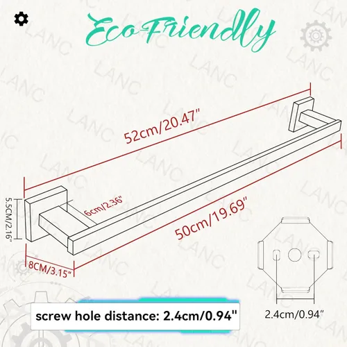 Miniatura 2 de LANC Toallero de 24 pulgadas para baño montado en la pared, toallero de baño de níquel cepillado, toallero de acero inoxidable SUS304 para inodoro