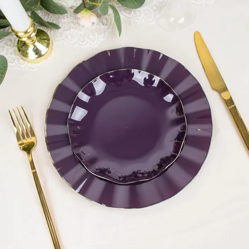 Miniatura 89 de Tableclothsfactory Paquete de 10 platos redondos de plástico negro de 6 pulgadas para ensalada de postre, platos desechables con borde ondulado