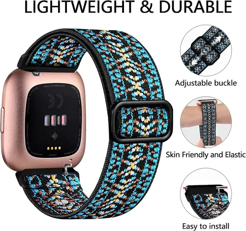 Miniatura 2 de Paquete de 5 bandas compatibles con Fitbit Versa 2 para mujeres/Versa Lite/SE, suave banda de nylon trenzada ajustable para un solo bucle