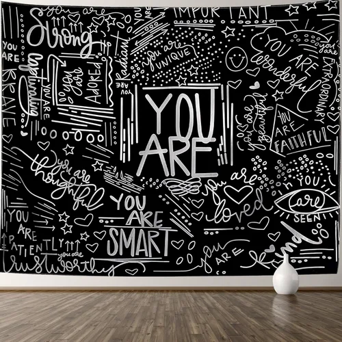 KJHL Quote You Are - Tapiz de pared en blanco y negro inspiracional para aula, tapices infantiles para colgar en la pared, afirmaciones