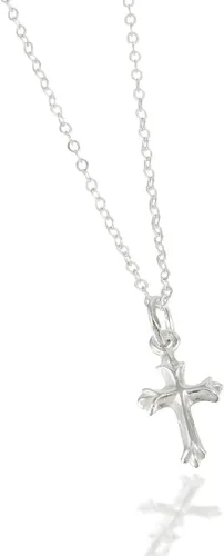Pequeño collar de cruz de plata de ley con cadena, o con cadena y gota de perlas para bebés (12 pulgadas), niñas (14 pulgadas) y adolescentes (16