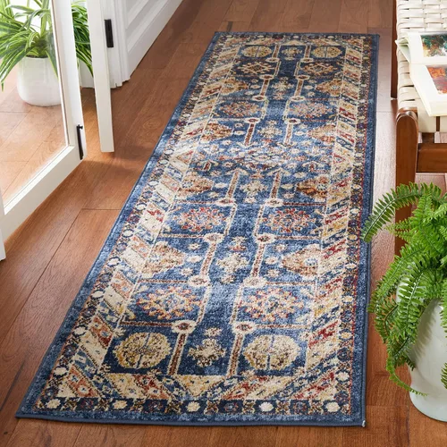 SAFAVIEH Bijar Collection BIJ653B - Alfombra tradicional oriental, envejecida, no desprende pelusa, 2 pies 3 pulgadas x 10 pies, color azul