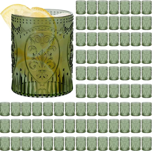 Miniatura 17 de Qinyoung 24 Vasos de Plástico Vintage para Beber de 8.5oz Copas de Vino Retro en Relieve Sin Pie Irrompibles Reutilizables para Baby Shower Negro
