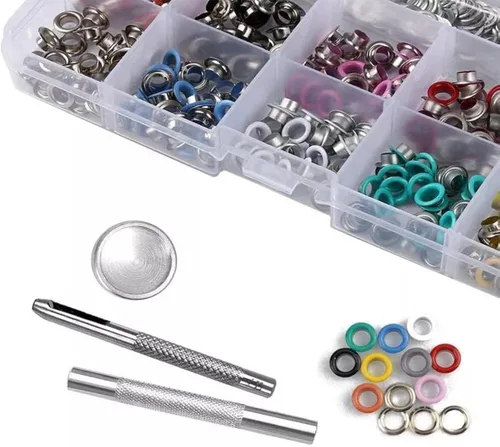 AMORNPHAN Juego de 300 ojales de metal de 0.236 in y 1/4 pulgadas con herramienta de instalación para manualidades, ropa, zapatos