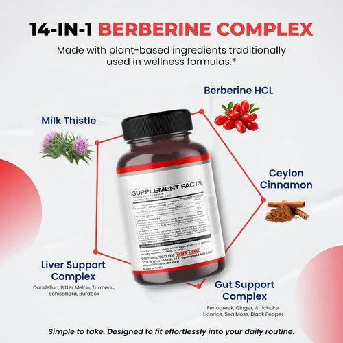 Miniatura 3 de Ultra Herbs Berberina prémium con canela, cardo mariano - Promueve la función hepática, la salud intestinal y la inmunidad (150