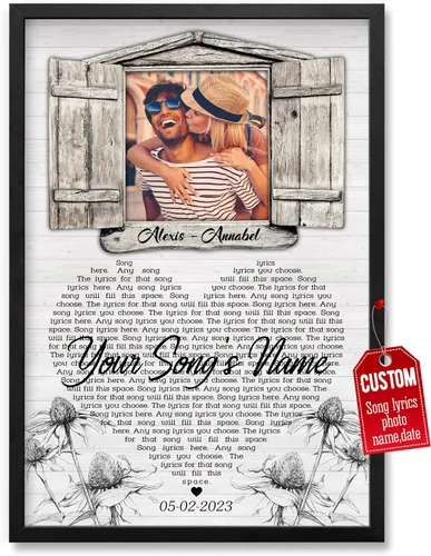 Miniatura 16 de H-DEWALL Póster personalizado de letras de canciones, regalo de boda único para parejas, personaliza con tus propias fotos, nombres y fecha, sin